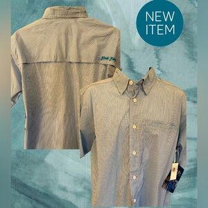 Bimini Bay Aqua Plaid M Medium button front vented outdoors fishing shirt NWT